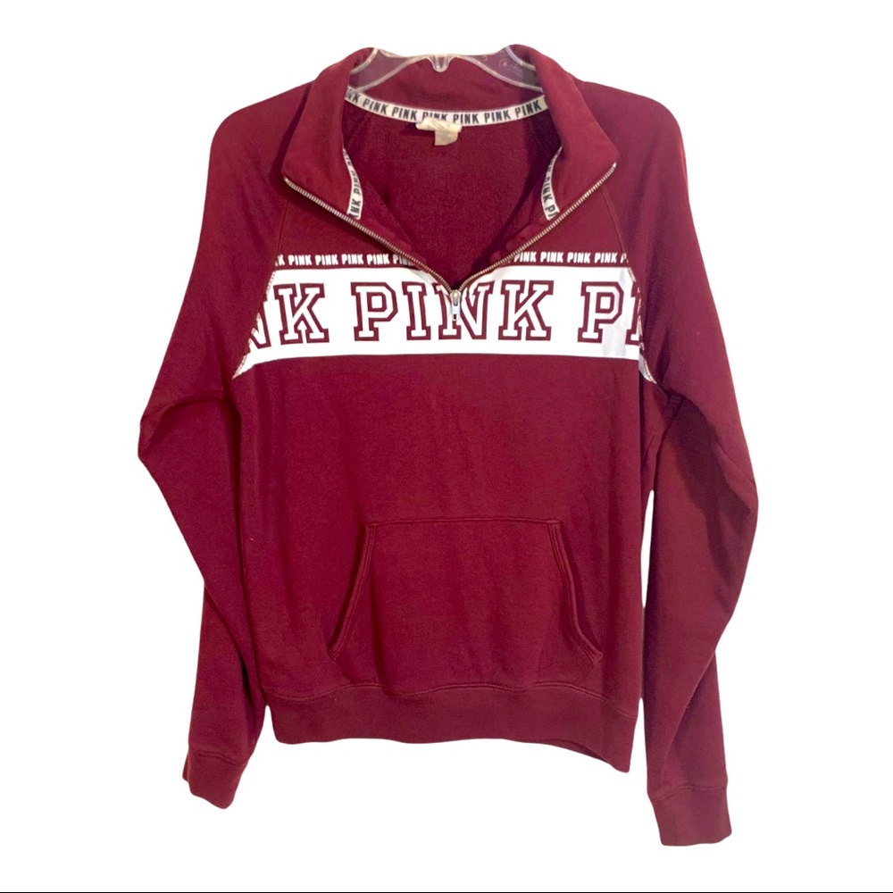 PINK maroon front  3/4 zipper sweatshirt size extra small